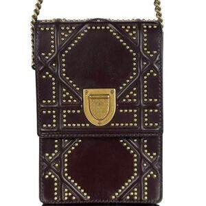 DIORAMA LEATHER STUDDED CROSSBODY CHAIN PHONE BAG BRN GHW